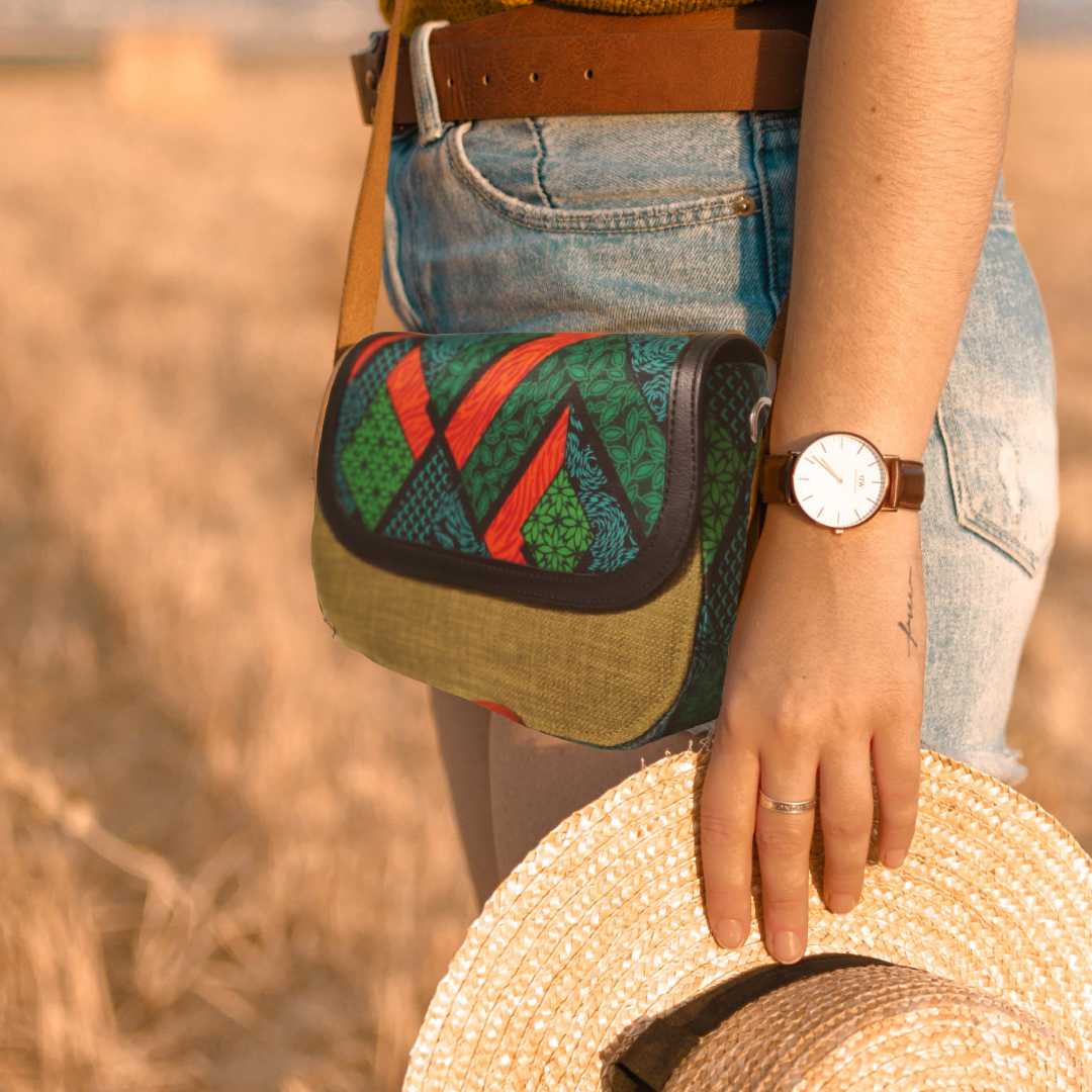 Ojo Raffia + Ankara Saddle Bag