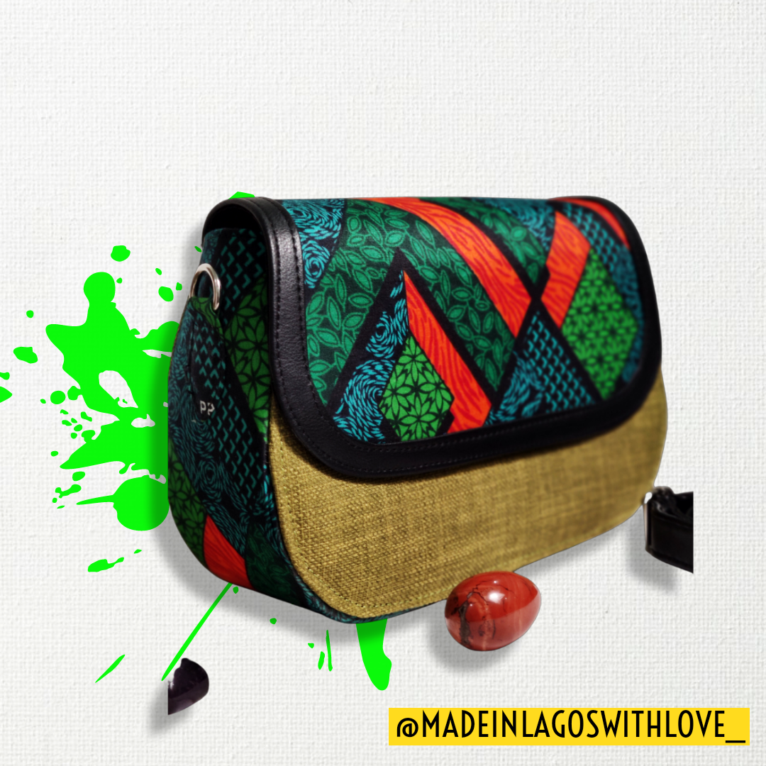Ojo Raffia + Ankara Saddle Bag