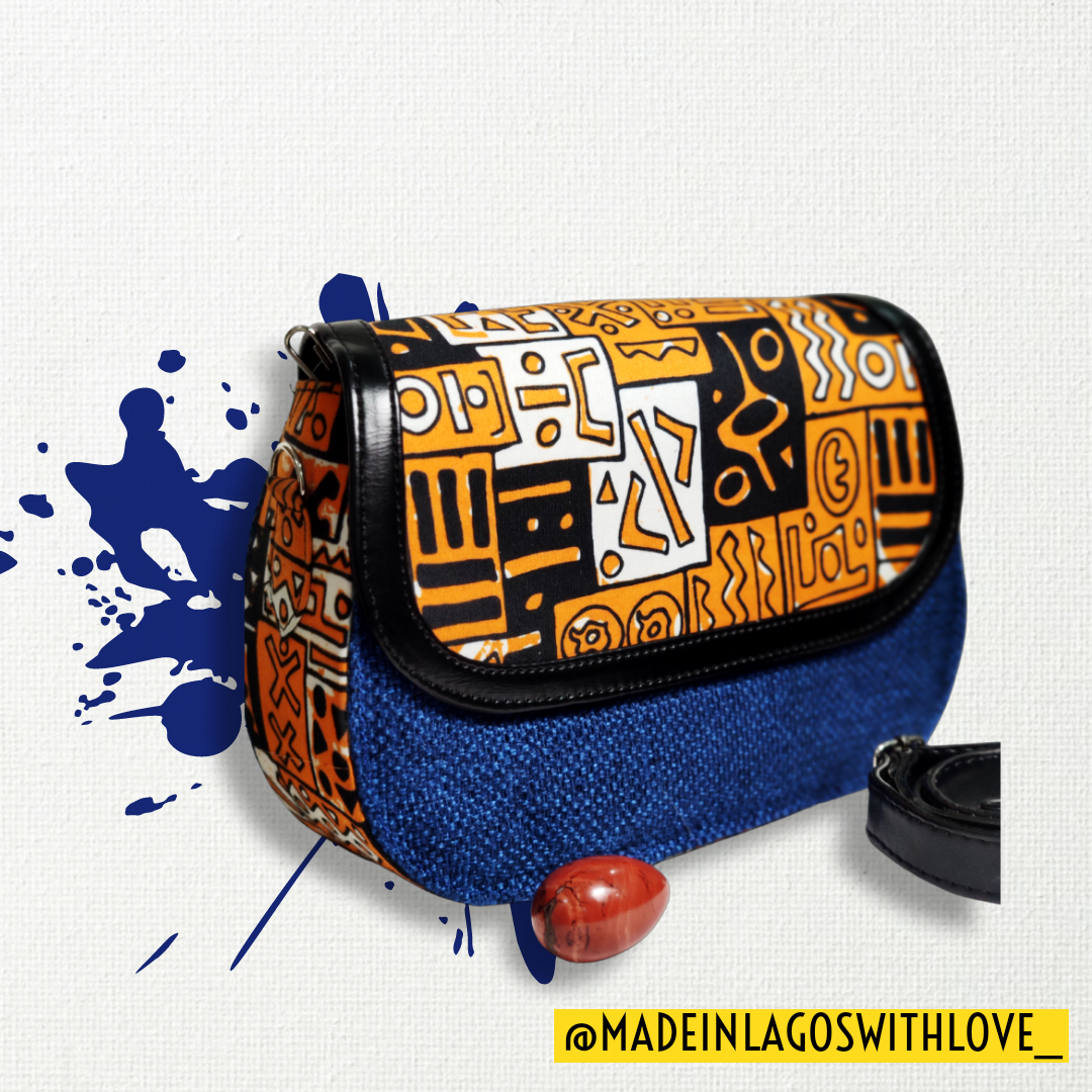 Ojo Raffia + Ankara Saddle Bag