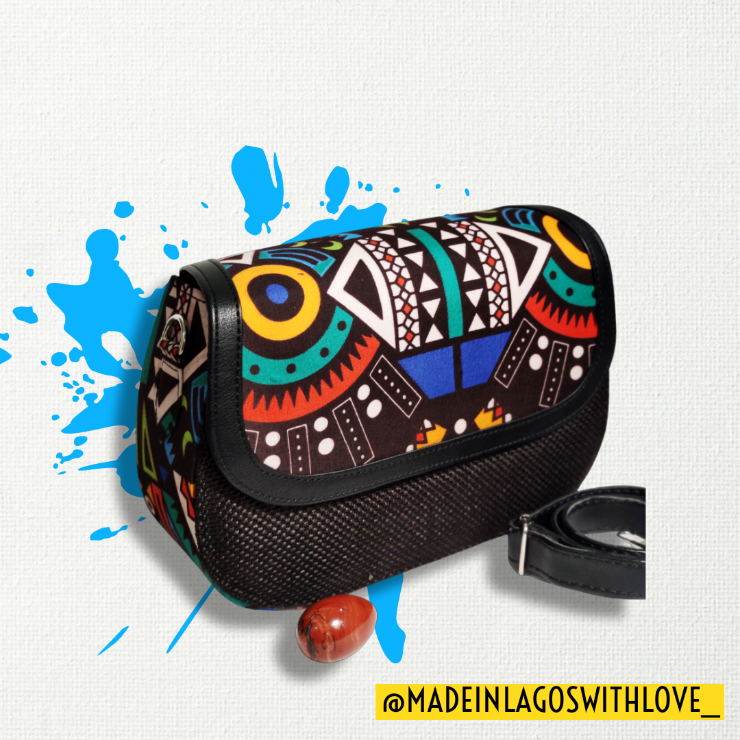 Ojo Raffia + Ankara Saddle Bag