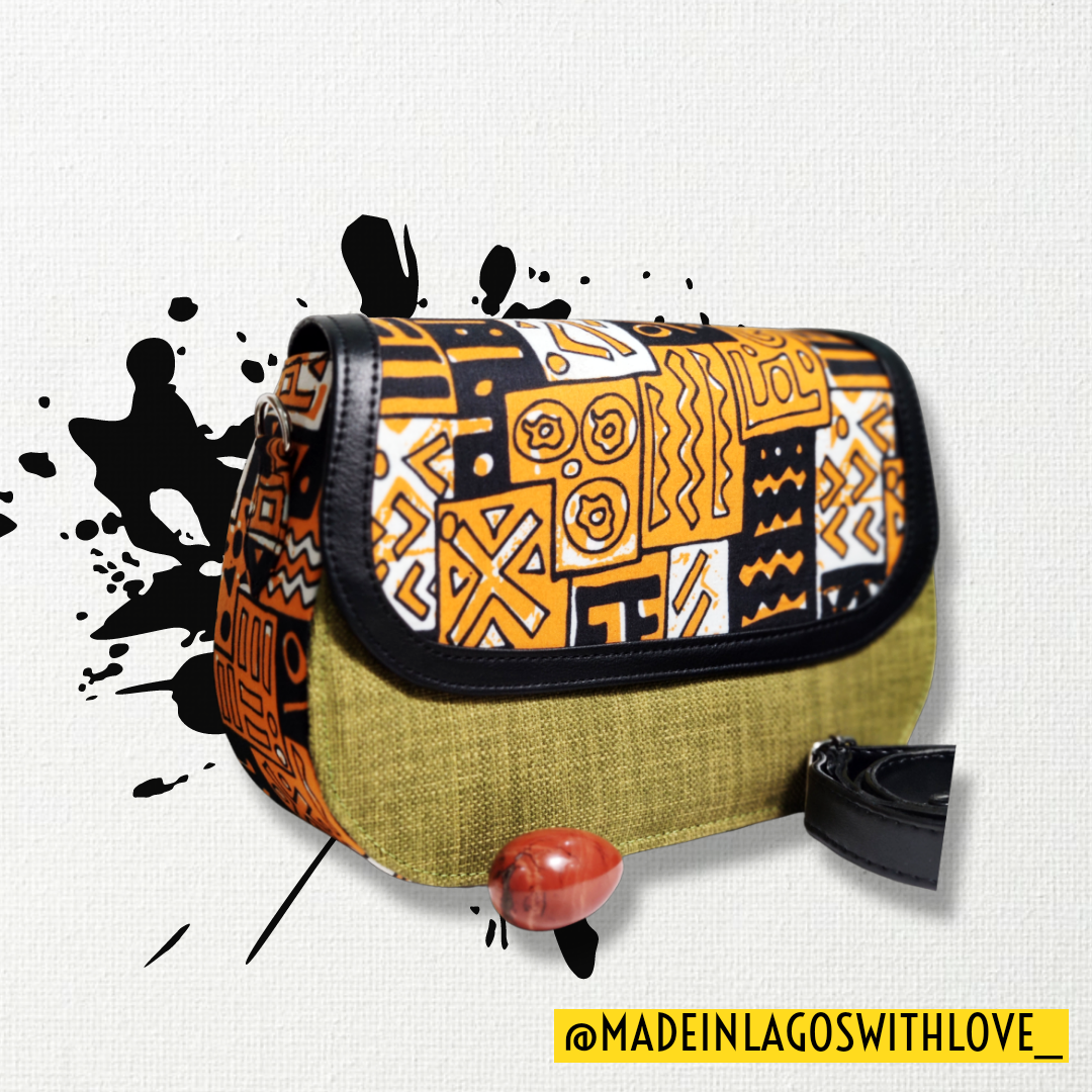 Ojo Raffia + Ankara Saddle Bag