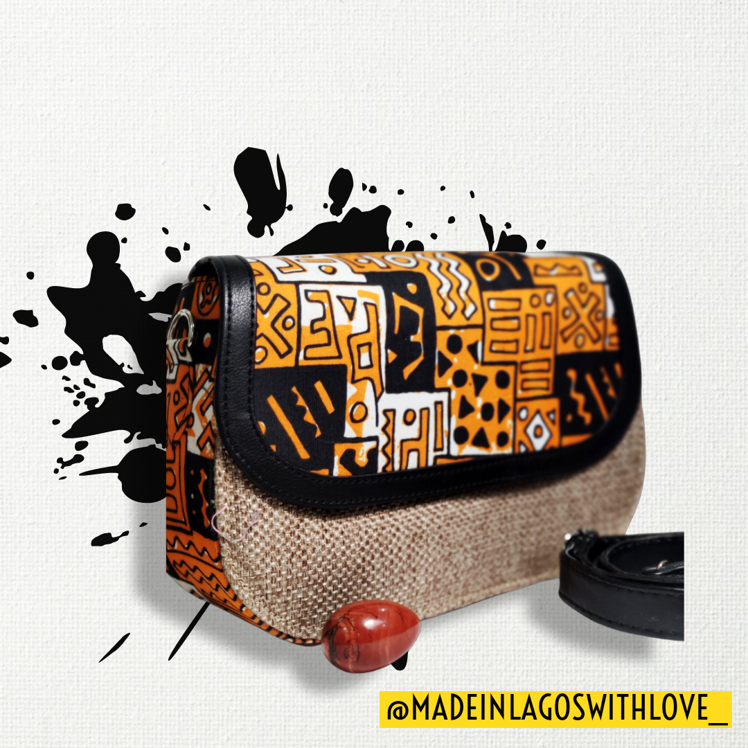Ojo Raffia + Ankara Saddle Bag