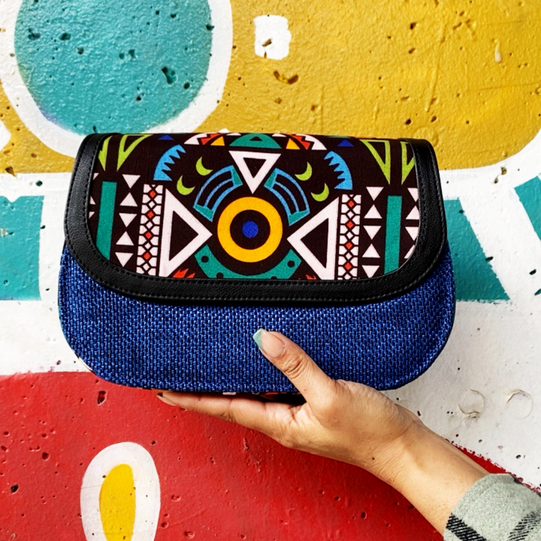 Ojo Raffia + Ankara Saddle Bag