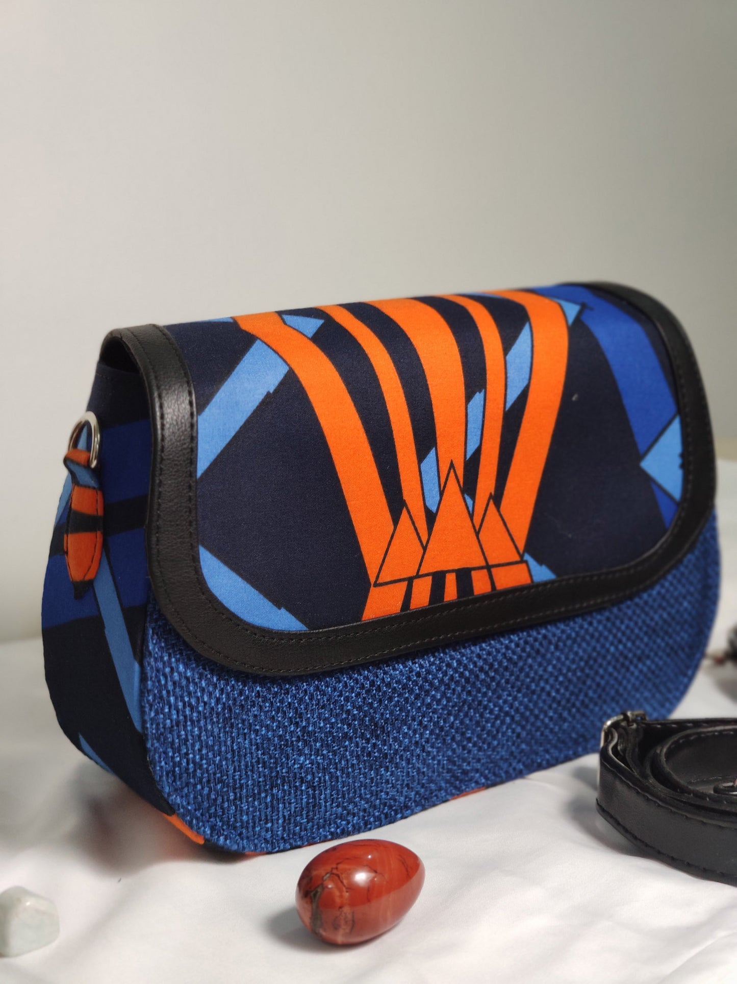 Ojo Raffia + Ankara Saddle Bag