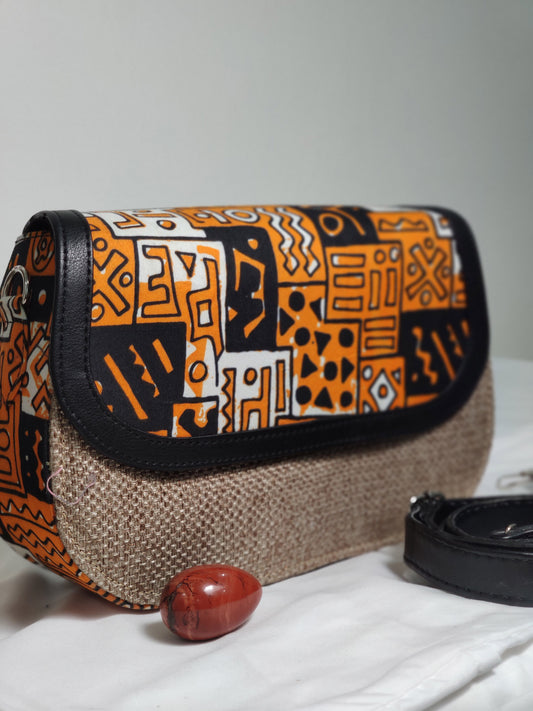 Ojo Raffia + Ankara Saddle Bag