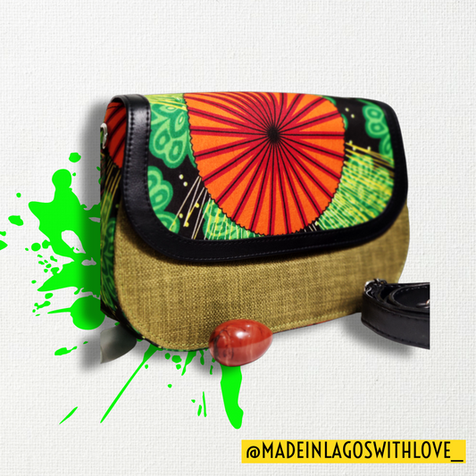 Ojo Raffia + Ankara Saddle Bag