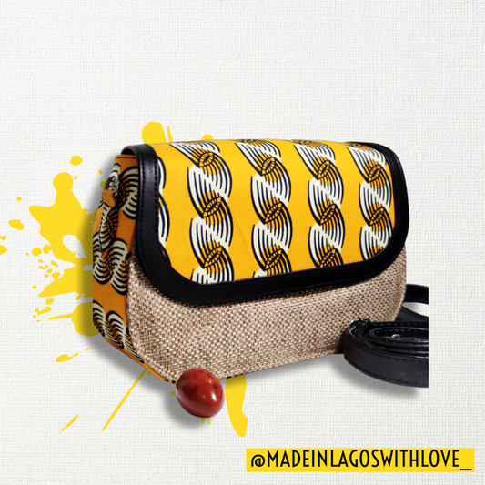 Ojo Raffia + Ankara Saddle Bag