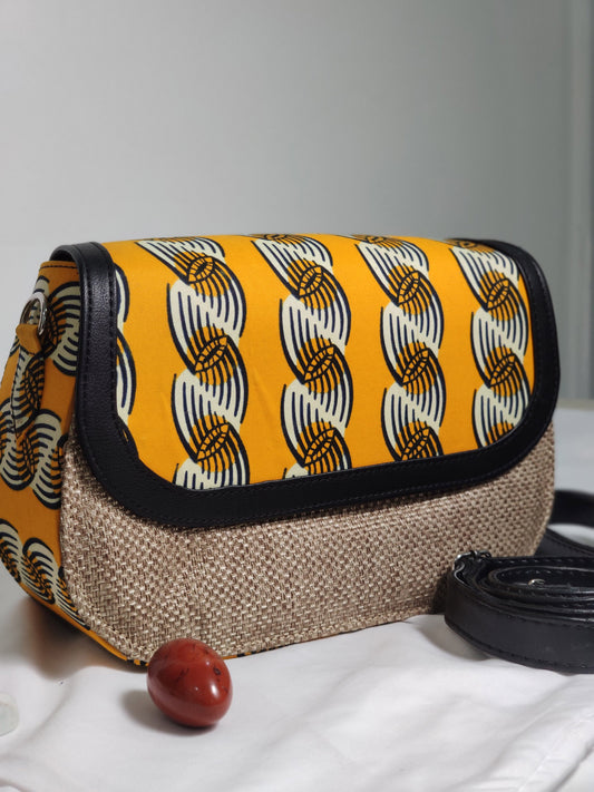 Ojo Raffia + Ankara Saddle Bag
